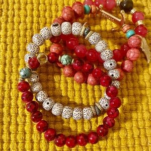 Three-piece Red Glass Crystal Bracelet Set.